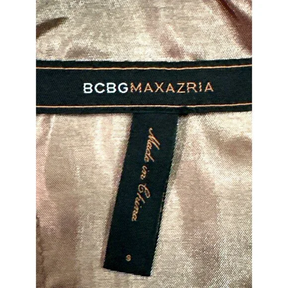 BCBG MaxAzria S Pink Brown Silk Blouse Abstract Print Draped V Neck Designer Top - Picture 7 of 12